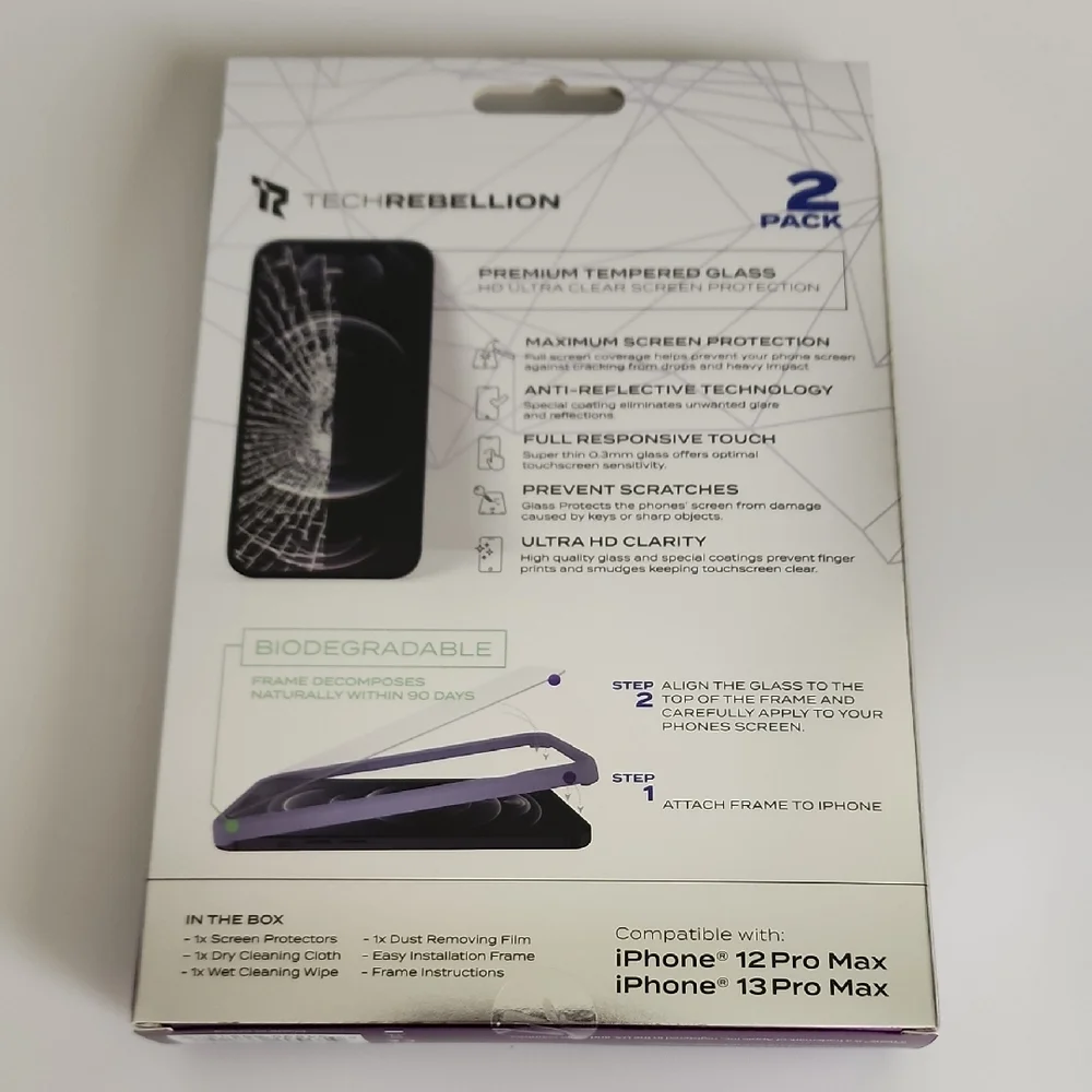 Rebellion Clear Shield+ Tempered Glass for iPhone 12/13 Pro Max - Black